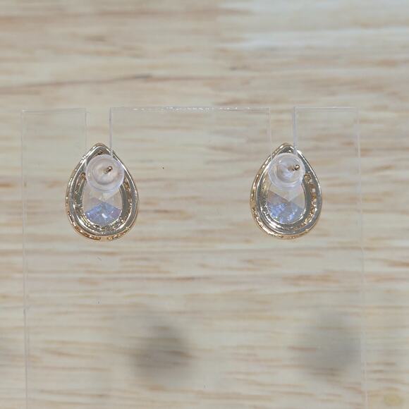 Clear Teardrop Gold Formal Post Earrings Bridal Wedding Prom Homecoming Pageant - Picture 5 of 6